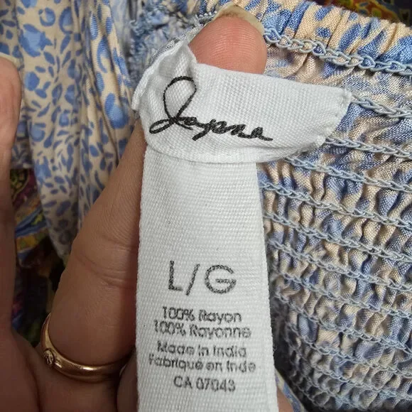 Japna Blue Animal Print V Neck Flutter Sleeve Top Size L - Picture 7 of 8